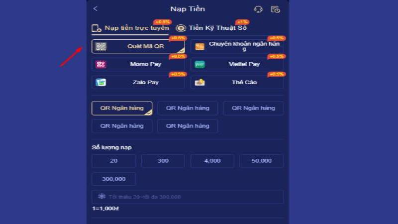 Nạp tiền 100WIN bằng tiền điện tử